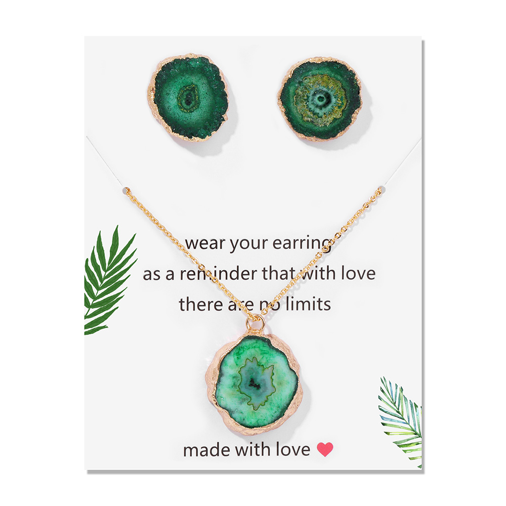 Cluster Stud Ear - Natural Verde Druzy Ágatas Cluster Colar