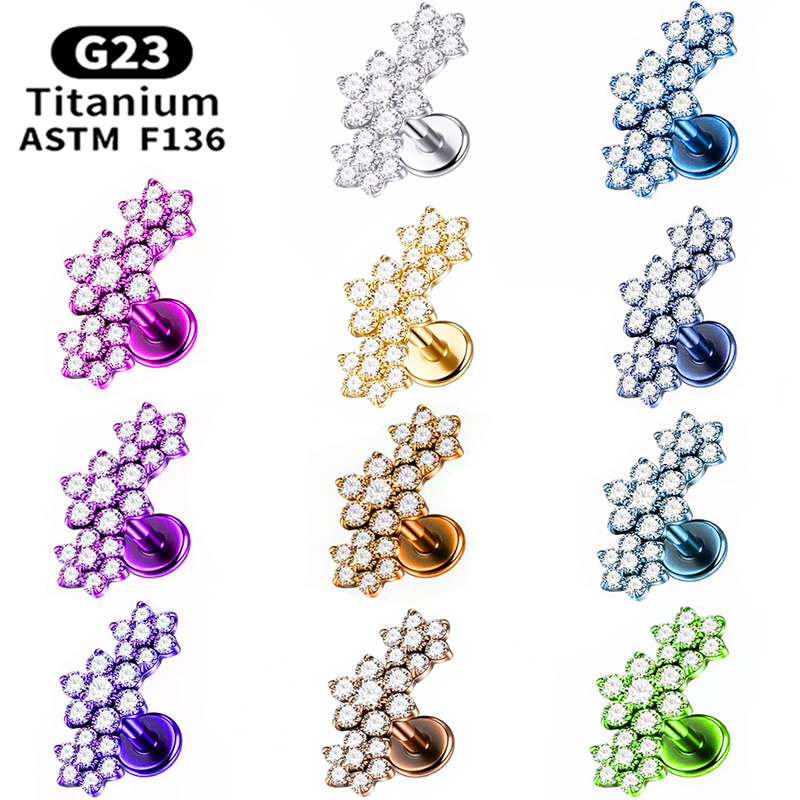 Cluster Stud Ear - Brinco de titânio g23 com três
