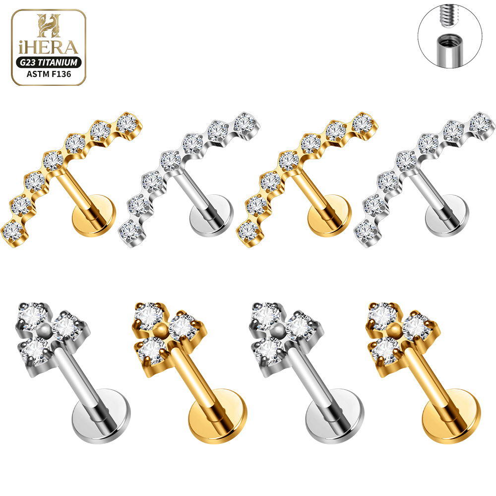 Cluster Stud Ear - Piercing Labret Curvo de Titânio ASTM