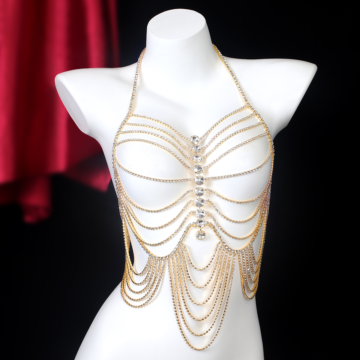 Body Jewelry Retainers - Corrente Peito Strass Stripe Tassels para
