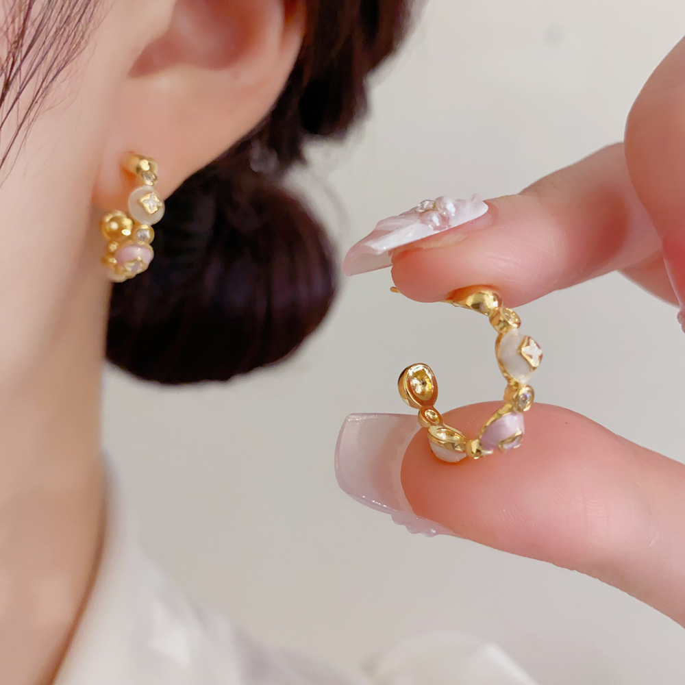 Cluster Stud Ear - Brincos de Meia Argola Esmaltados com