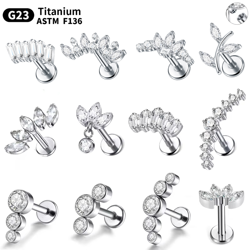 Cluster Stud Ear - 1/5 pçs g23 titânio orelha labret