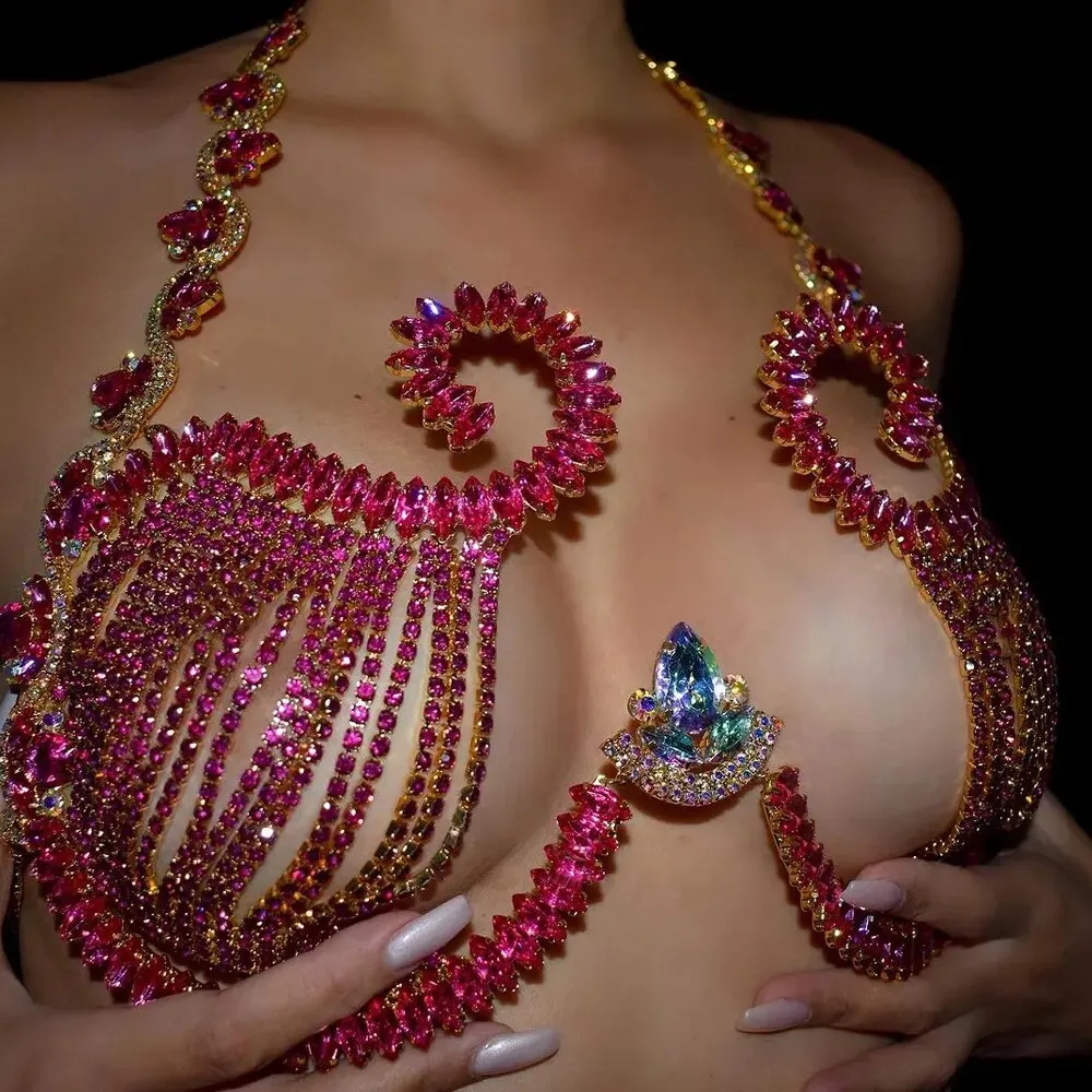 Body Jewelry Retainers - Rave Rosa Cristal Peito Suporte para