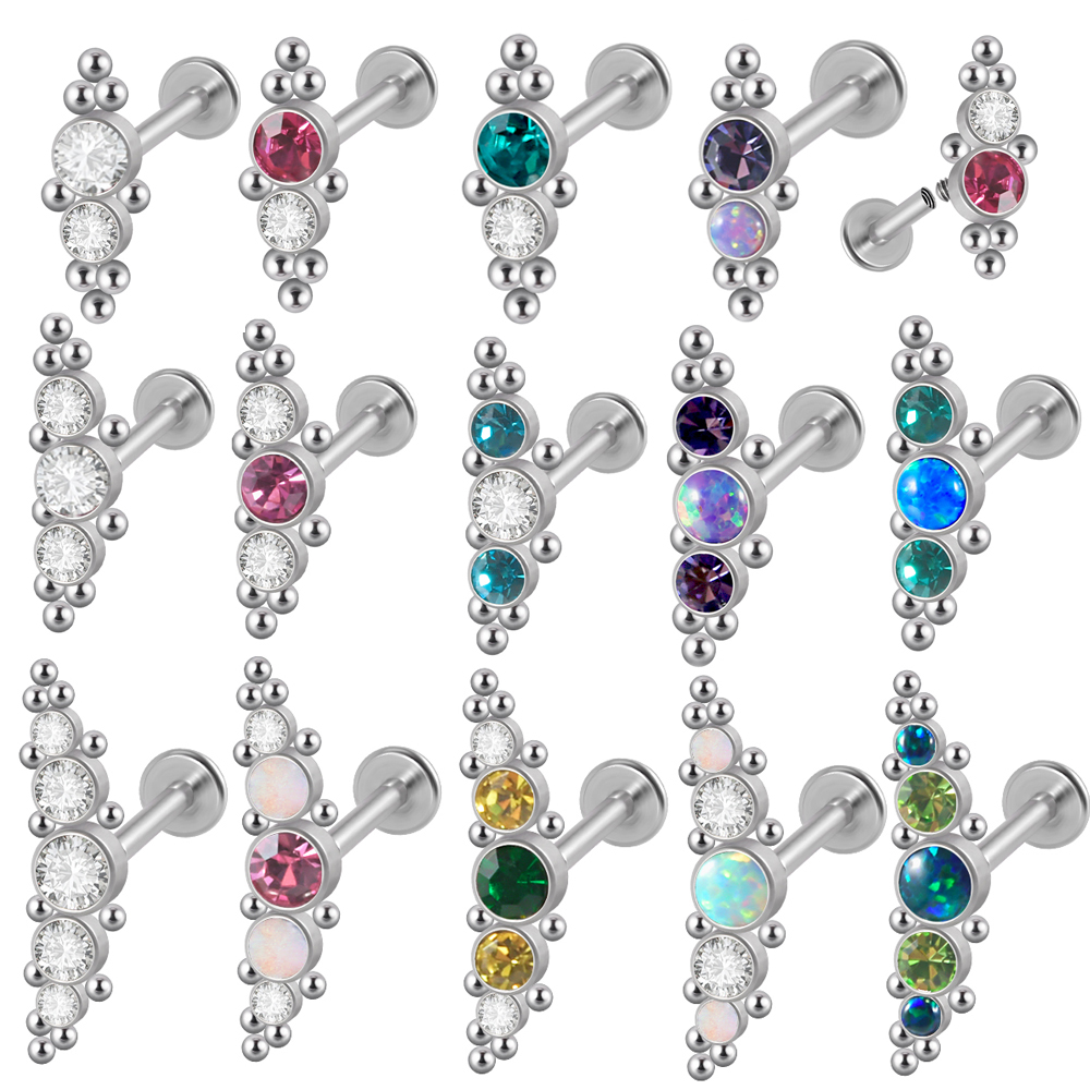 Cluster Stud Ear - Crystal Cluster Brincos, Labret Lip Ring,