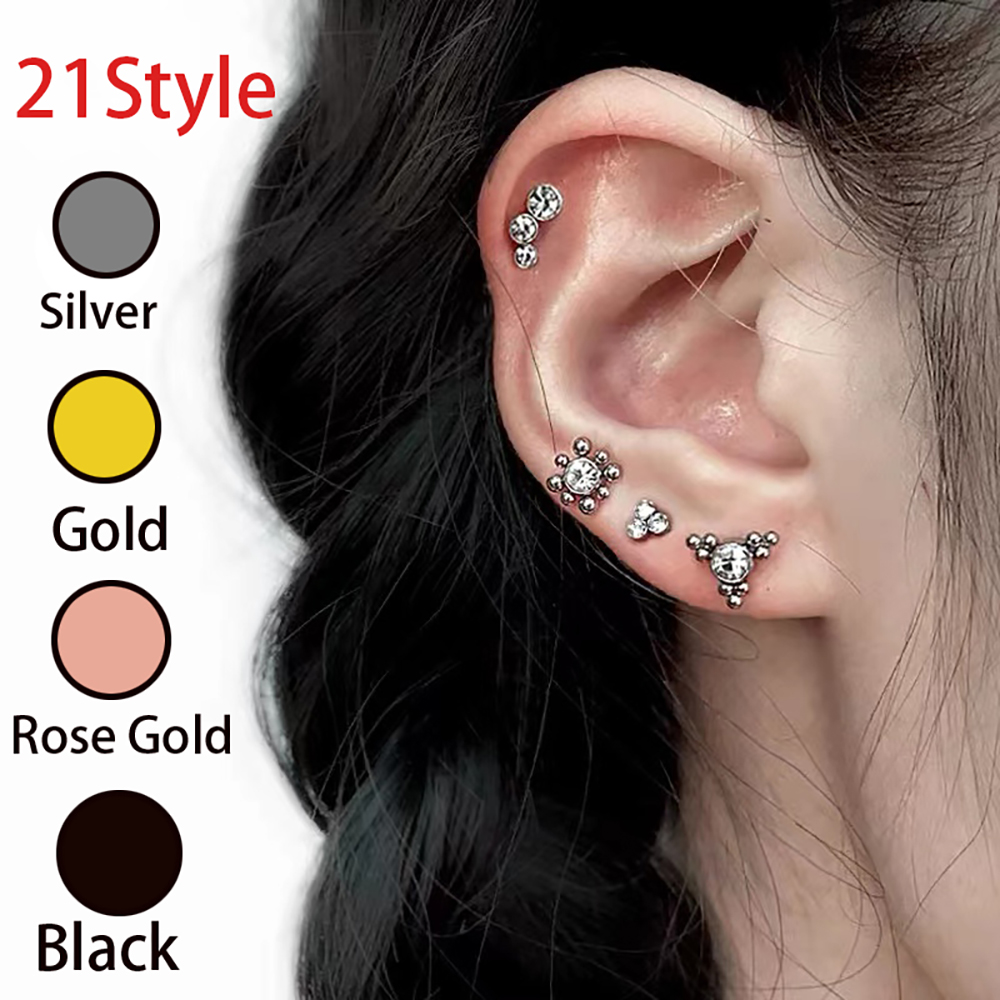 Cluster Stud Ear - Aço Plated Zircon Labret Lip Ring,