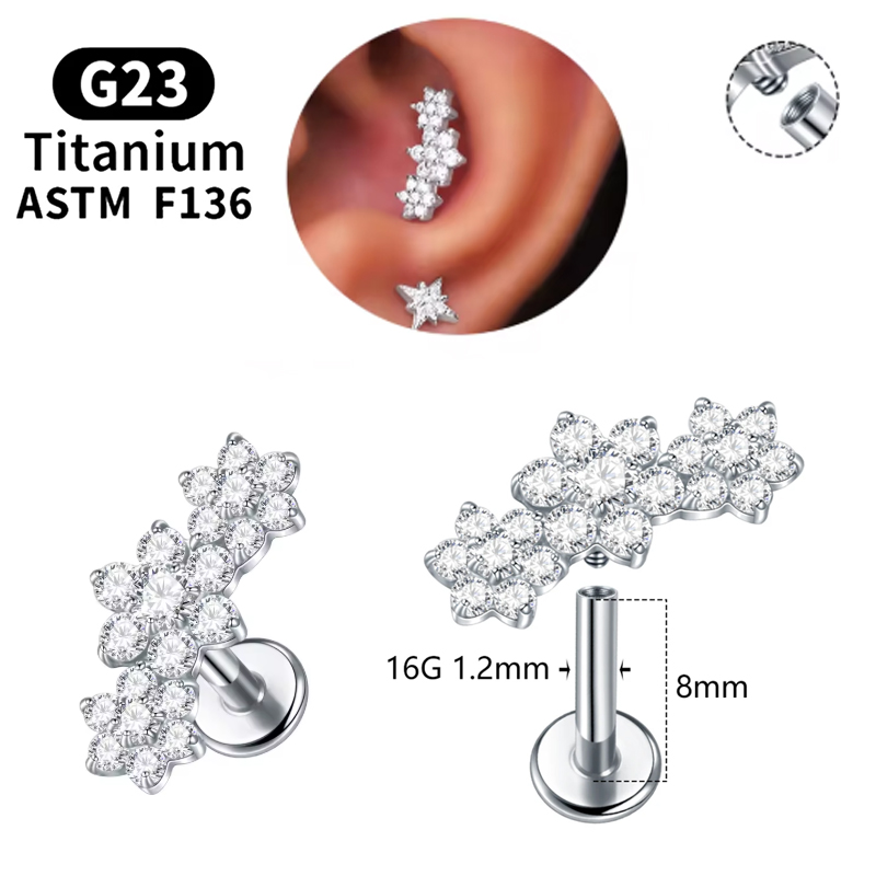 Brinco de titânio g23 com três - Cluster Stud Ear avaliação e preço